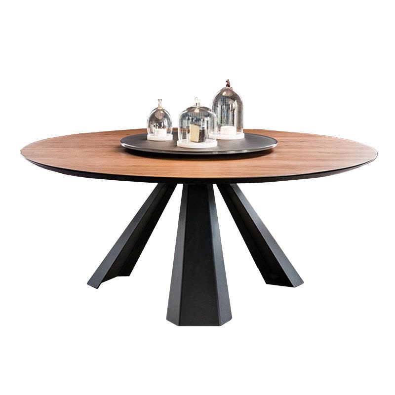 金沙公爵 美式实木餐桌椅组合现代简约圆形餐桌铁艺圆桌饭桌6人餐桌组合图片