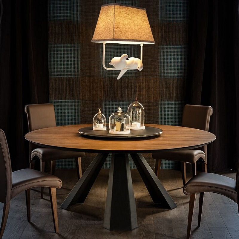 金沙公爵美式实木餐桌椅组合现代简约圆形餐桌铁艺圆桌饭桌6人餐桌