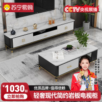 金沙公爵极简小户型家用客厅电视柜茶几组合白色可储物岩板视听柜
