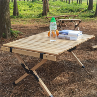 户外木质蛋卷桌折叠桌野餐露营野营桌子野外折叠便携桌椅套装