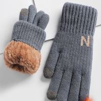 闪电客棉手套男冬季 毛线触屏加绒加厚大童东北零下30度保暖手套冬天