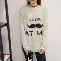 精雁2016春秋季韩版新款女装卡通套头针织衫圆领打底衫纯色套头长袖薄毛衣 均码