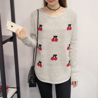 精雁 春秋装新款秋季圆领毛衣针织衫中长款套头女装外套长袖打底衫女薄 均码