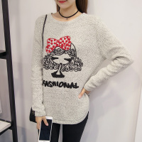 精雁 2016秋冬季韩版新款中长款圆领针织衫宽松百搭长袖毛衣女装打底衫 均码