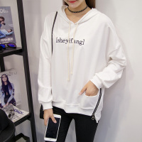 精雁 2016秋装字母印花宽松连帽套头卫衣女秋季前短后长中学生T恤上衣 M-XXL