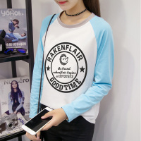 精雁 创意趣味长袖t恤女修身大码韩版秋季新款原宿上衣学生圆领体恤打底衫 M-XXL