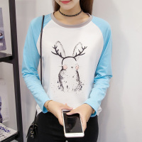 精雁 春秋季新款卡通长袖女T恤打底衫宽松韩版学生闺蜜装百搭体恤上衣服 M-XXL