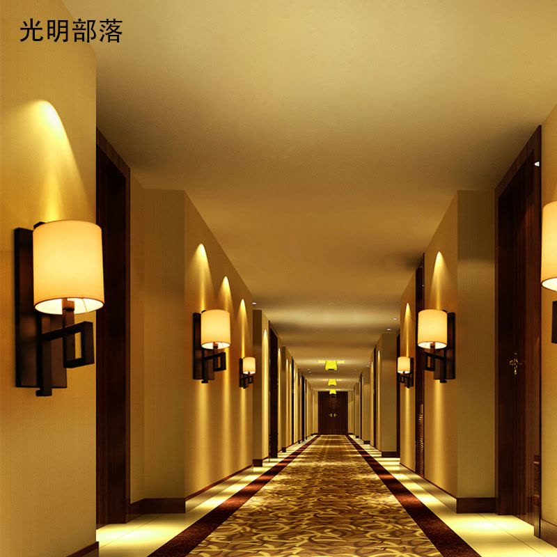 GMBL光明部落现代中式led壁灯简约卧室客厅餐厅床头过道壁灯复古布艺酒店壁灯个性灯具图片