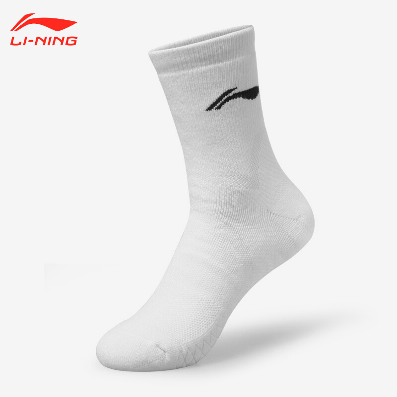 李宁（LI-NING） 李宁袜子 高帮中筒加厚毛巾底篮球袜子 运动袜子 男 白+黑 均码