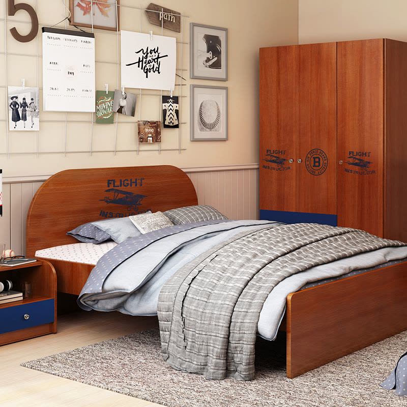 七叶木美式男孩儿童床家具组合套装童床卧室家具组合套房男生童床图片