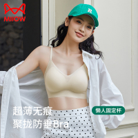 猫人超薄冰丝凉感无痕文胸罩无钢圈背心式内衣女士提拉聚拢收副乳防下垂