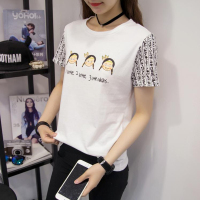 2016夏装韩版大码女装插袖卡通印花可爱女孩短袖T恤新款潮