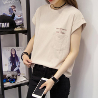 2016夏季韩版前后印花小口袋女装圆领大码学生宽松短袖t恤女