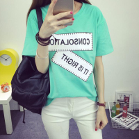 2016夏季韩版女装学院风字母印花上衣宽松大码简约短袖t恤女潮