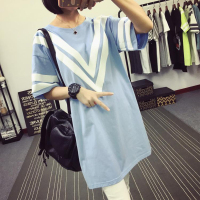 2016夏季新款韩版学院风宽松大码中长款半袖T恤女简约百搭短袖上衣潮