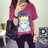 2016夏季新款韩版卡通猫头鹰印花学生短袖T恤女大码显瘦姐妹装潮