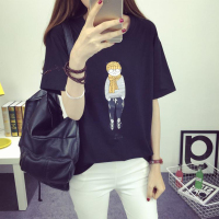 2016韩版夏季新款女装学院风卡通印花学生短袖T恤闺蜜装大码宽松显瘦上衣潮