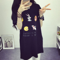 2016夏季新款女装卡通印花学生中长款短袖T恤百搭大码宽松显瘦姐妹装