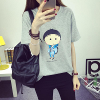2016夏季新款女装学院风呆萌剪发小丸子学生短袖T恤宽松大码简约上衣