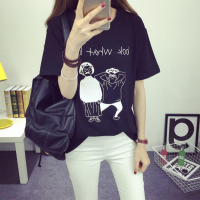 2016夏季新款韩版宽松大码女装卡通印花学生短袖t恤简约圆领上衣潮