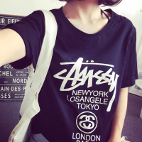 2016夏季韩版大码女装前后片印花字母原宿风短袖T恤宽松显瘦姐妹装潮
