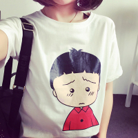 2016学院风卡通丸子印花圆领女装t恤韩版宽松大码显瘦简约短袖潮夏