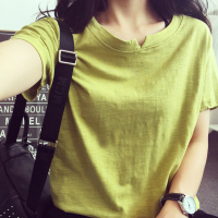 夏季短袖t恤女韩版竹节棉纯色简约V领休闲打底衫潮时尚百搭女装新