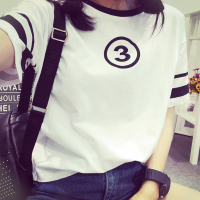 夏季新款女装韩版宽松半袖上衣服女学院风简约圆领大码显瘦短袖T恤潮打底衫