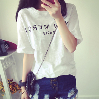 韩版大码女装宽松学生舍服短袖百搭字母T恤女潮休闲圆领显瘦打底衫潮夏装
