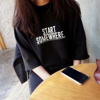 韩国时尚上衣服学院风字母印花圆领宽松大码短袖t恤衫潮夏季女装