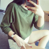 秋装女装韩版大码纯色简约圆领百搭显瘦长袖t恤女潮宽松学生闺蜜装打底衫潮