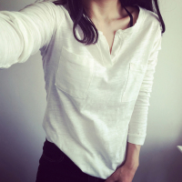 2016秋装韩版新款纯色V领口袋打底衫学生简约大码宽松显瘦长袖t恤潮