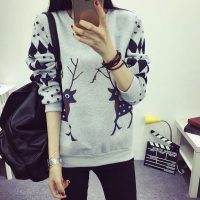 2016韩版宽松大码学院风新款女装字母印花圆领套头加绒加绒卫衣保暖外套上衣