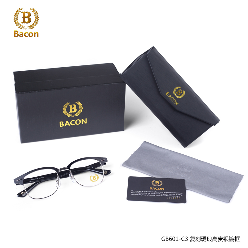 贝肯Bacon英国原装进口 潮流框架男女通用 透明树脂镜片时尚眼镜 复刻琇琅高贵银镜框 GB601