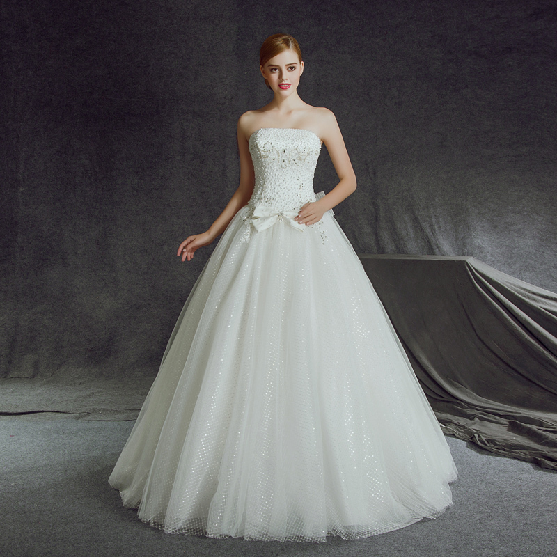 鑫来登2016秋冬新款蓬蓬裙抹胸时尚简约优雅齐地绑带婚纱