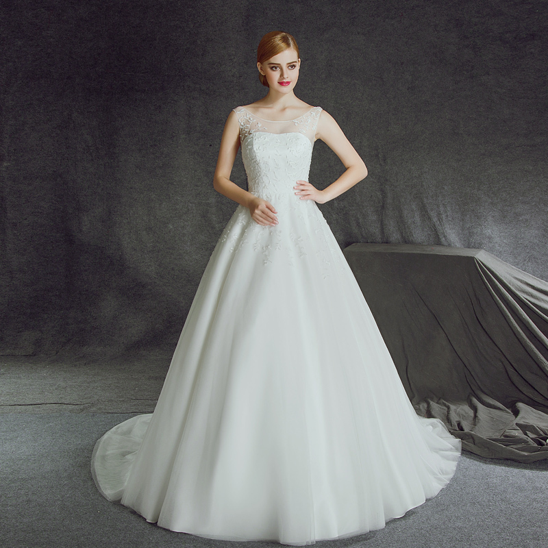 鑫来登2016秋冬新款a字裙双肩时尚简约小拖尾婚纱