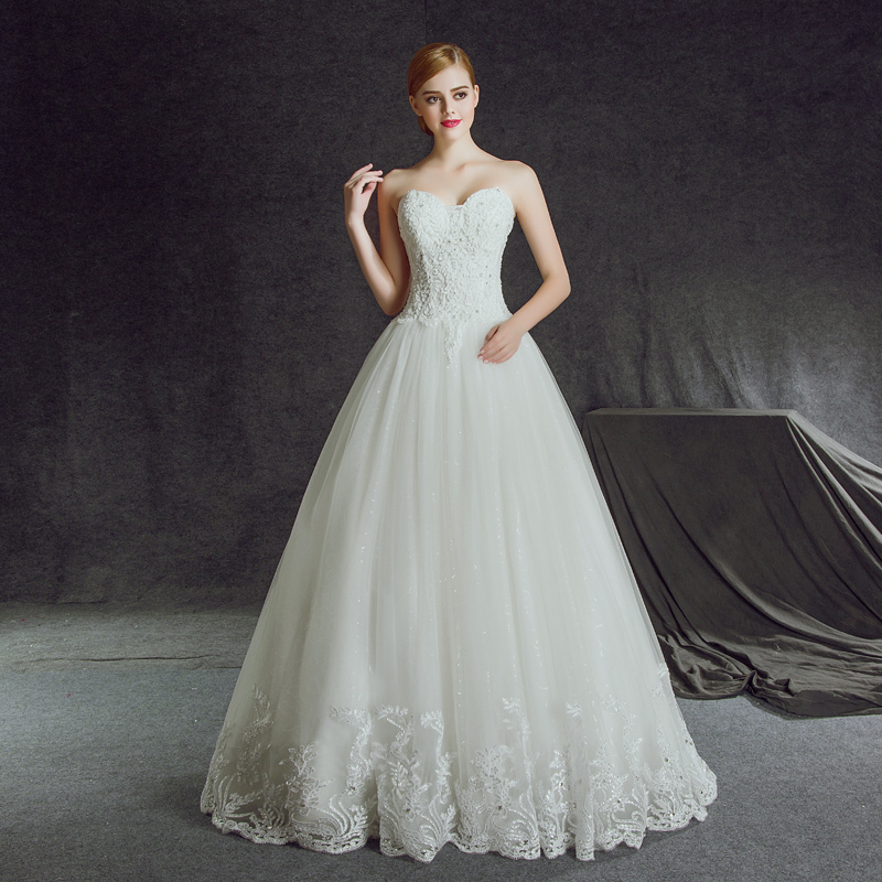 鑫来登2016秋冬新款a字裙抹胸无袖时尚简约齐地蕾丝婚纱