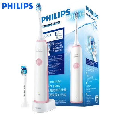 飞利浦（PHILIPS） 电动牙刷 成人充电式 声波震动牙刷 智能计时情侣2支装3216绿色+3226粉色