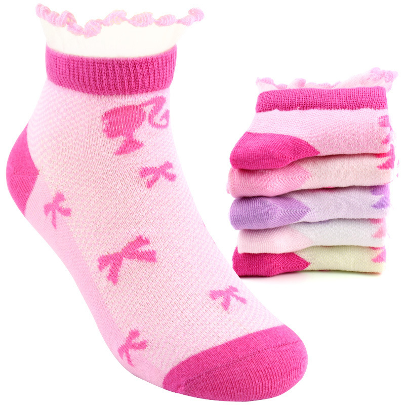 芭比女童袜子纯棉儿童棉袜宝宝春秋学生短袜3579岁小女孩童袜5双