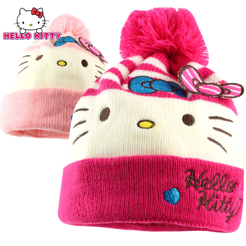 女童帽子冬季 Hello Kitty韩版儿童保暖双层针织帽宝宝加厚防寒帽子