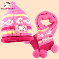 宝宝帽子围巾两件套秋冬HelloKitty儿童毛线帽女童针织帽围脖套装