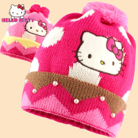 儿童帽子保暖秋冬 Hello Kitty女童双层针织帽宝宝加厚毛线帽韩版