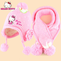 儿童帽子 Hello kitty女童秋冬针织毛线帽宝宝围巾两件套装