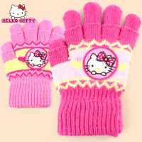 儿童手套冬Hellokitty女童保暖半指毛线手套宝宝五指针织手套韩版