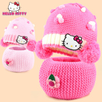 儿童帽子围巾套装秋冬款Hello Kitty韩版女童宝宝保暖帽子两件套