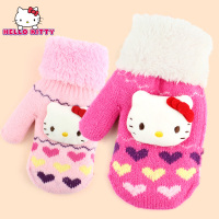 儿童手套保暖加绒冬HelloKitty公主女童宝宝手套女孩全指手套韩版5-8岁