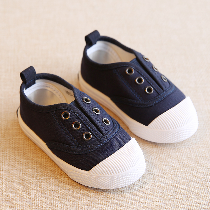 秋季男一脚蹬懒人小孩球鞋女帆布鞋宝宝小童布鞋儿童鞋子1-3岁2 藏蓝