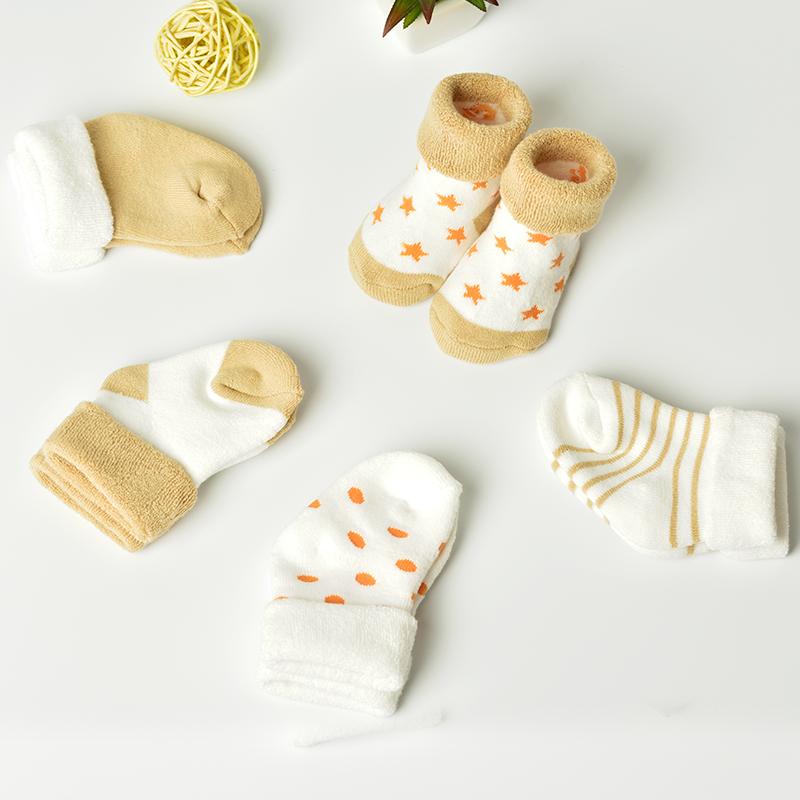 [5双装]婴儿秋冬可爱松口毛圈袜 新生儿宝宝0-1-3岁加厚保暖袜子