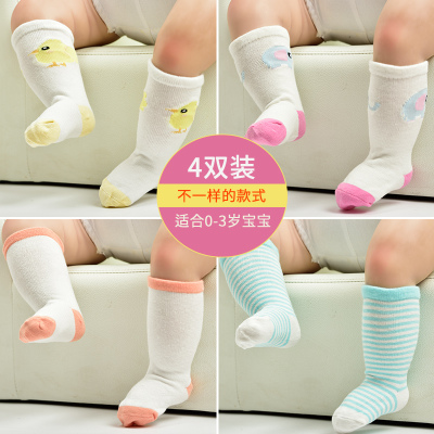 青莓[4双装]秋冬儿童袜子可爱卡通男女婴儿宝宝0-1-3岁中筒袜子