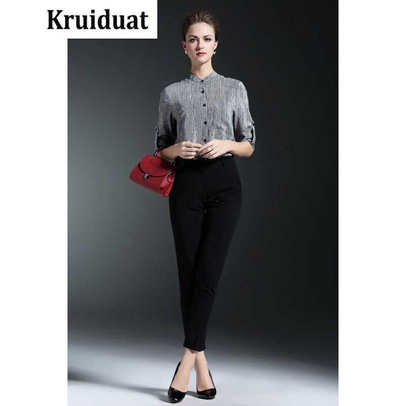 Kruidvat2017春季新款条纹衬衣立领长袖修身衬衫JYL图片色